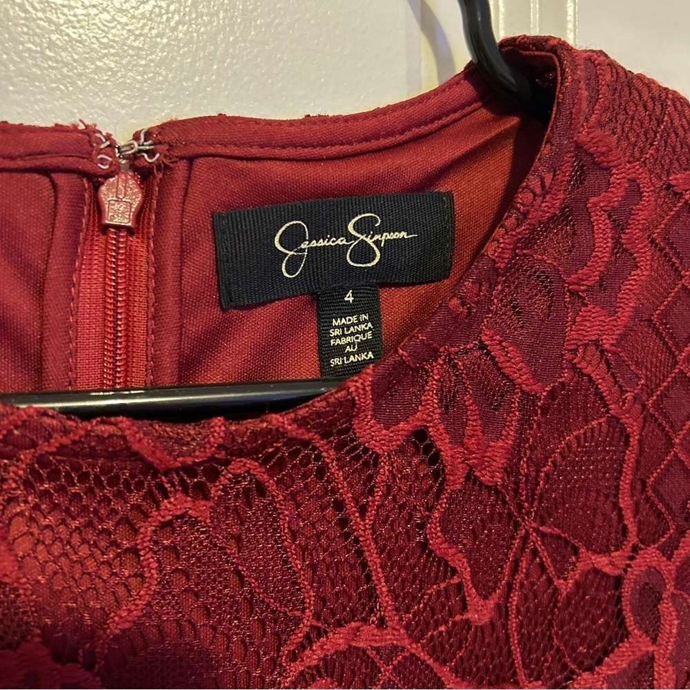 Jessica Simpson Red Bodycon Dress with Bishop Sleeves - Picture 2 of 6
